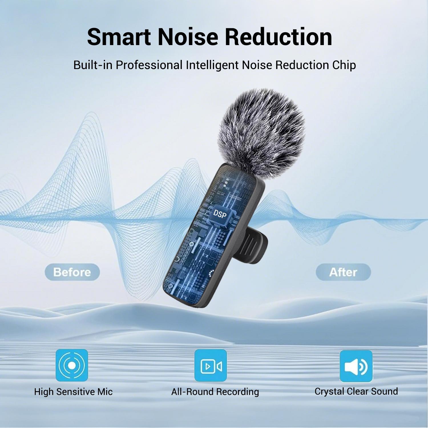 Wireless Mini Lavalier Microphone for iPhone, iPad & Android, Intelligent Noise-Cancelling Plug & Play Lapel Mic for Lightning, USB-Rechargeable Microphone for Short-Video Platforms, Video Recording, Vlogs & Live Streaming, USB Rechargeable Mic