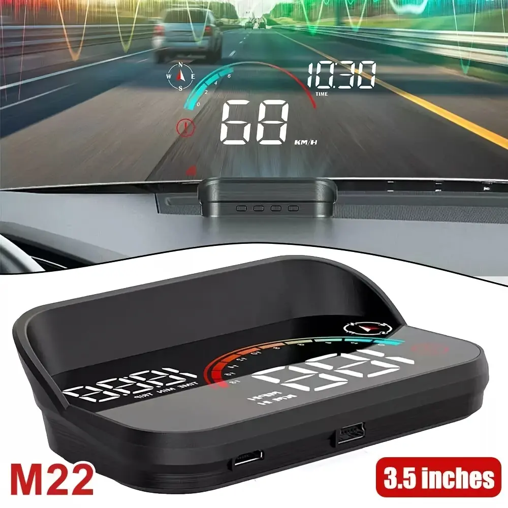 Digital Head Up Display, Windshield Speedometer Projector with Compass, Overspeed Alarm, Mileage Per Trip, Auto Brightness, Compass Direction, HUD Speed Meter Gadgets for Car for All Vehicles, USB Cable Plug & Play, Driving Safety Device, Road Trip Gadget