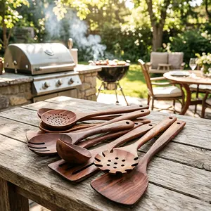 10-Piece Natural Wooden Kitchen Utensils Set, Ergonomic Handles, Heat Resistant, Includes Spoons, Spatulas, Ideal for Electric Stoves, Perfect Gift