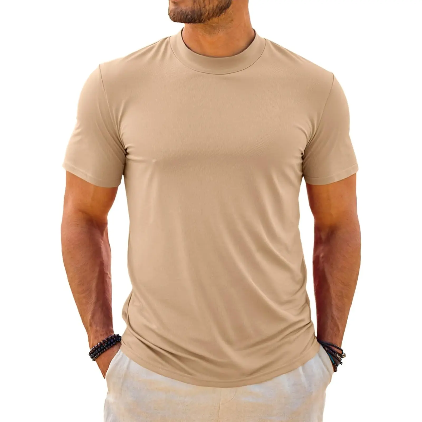Aoysky Mens Mock Turtleneck T-Shirts Summer Short Sleeve Basic Tees Casual Solid Pullover Tops