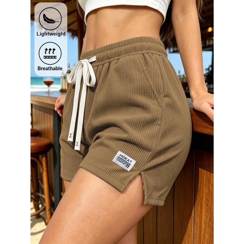 Ladies' Elegant and Casual Style Lightweight and Breathable Corduroy Three Part Pants, Women's Summer Waist Drawstring Elastic Waist Design, Pants Back Pocket Style Shorts, Suitable for Work, Dating, Outdoor Beach Leisure Vacation or Daily Casual Wear
