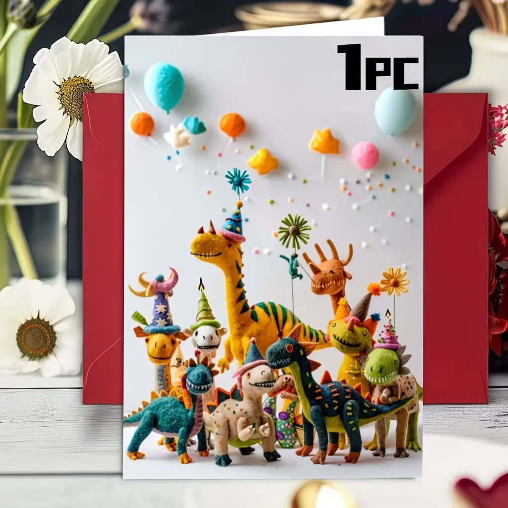 1pc Cartoon Dinosaur Birthday Card, Perfect Gift for Dinosaur Lovers, High-Quality Cardstock, Comfortable Touch, Ideal for Any Occasion