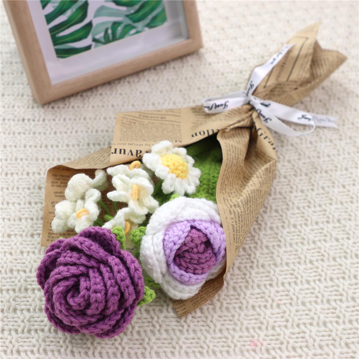 Artificial Flower Bouquet, 1 Count Handmade Crochet Flower Bouquet, Decorative Flower for Home Wedding Party Gift, Creative Olympic Flower Bouquet, Artificial Flower Decoration, Crochet Flowers Bouquet