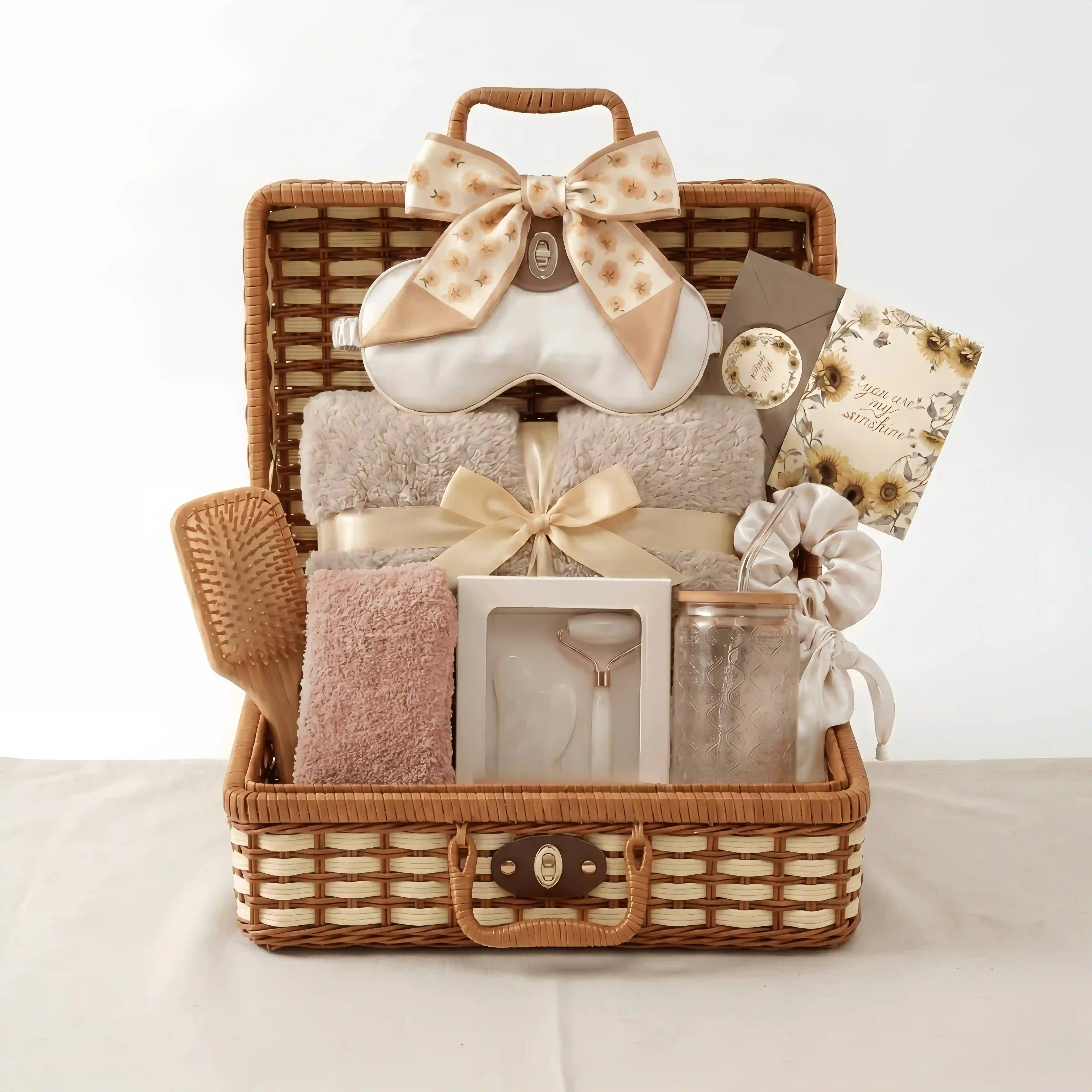 Women's Luxury Self-Care Spa Gift Box Set - Non-Slip Grip Socks, Fluffy Blanket, Themed Pouch with Satin Accents in Vintage Suitcase - Birthday Get Well Gifts for Mom, Themed Gift Box, Womens Gifts