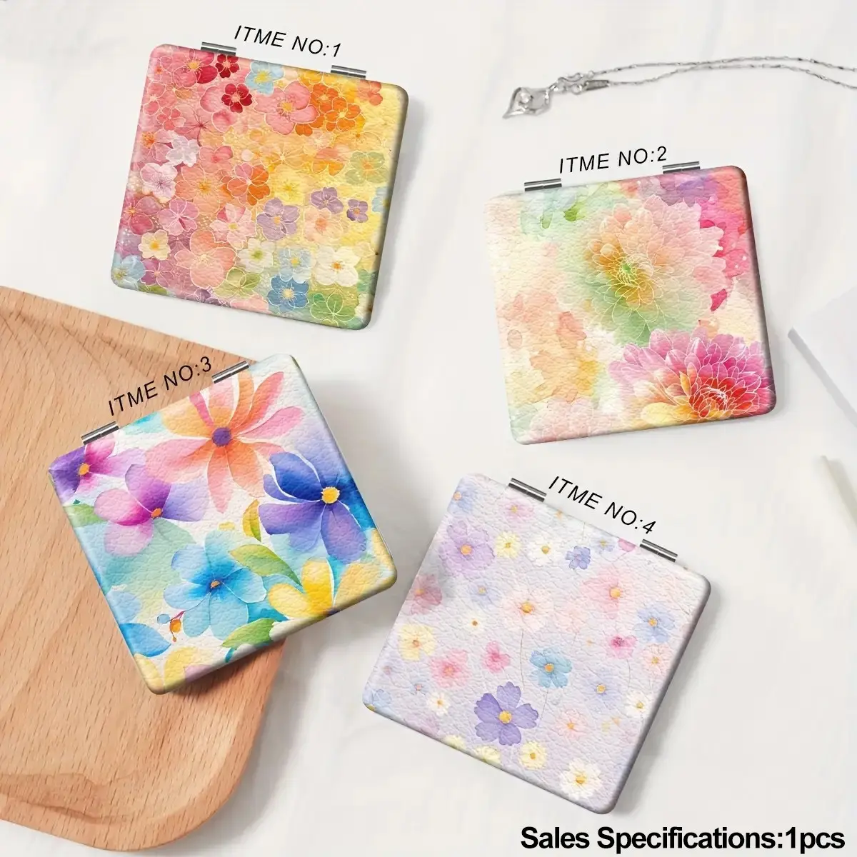 Vibrant Floral Foldable Portable Makeup Mirror, Square Powder-Coated Synthetic Compact Mirror, Daily Cosmetic Accessory & Perfect Gift for Birthday, Easter & Special Occasions