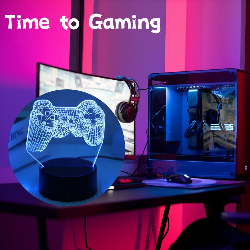 LED Game Controller Night Light As Men's Gift Ideas, 3D Illusion Lamp, Gamepad Night Light, Led Mood Light, Multicolor Touch Sensor Lamp for Bedroom Desk Lamp for Home Decor