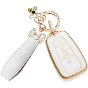 for Toyota Key Fob Cover with Butterfly Keychain & Bee TPU Car Key Case Protection for 2018-2024 Camry RAV4 Highlander Avalon Prius Corolla Accessories GT86, Stylish Key Holder