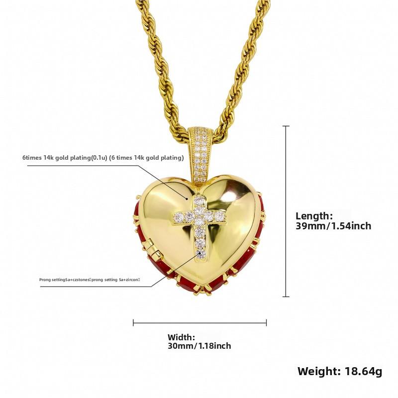 18K Gold Plated Heart Photo Locket Necklace for Women Men, 5A Zircon Multi Layer Pendant, Cross Charm Necklace, DIY Picture Locket, Personalized Photo Necklace, Vintage Love Jewelry, Couple Necklace Gift, Memorial Keepsake Necklace, Birthday Gift