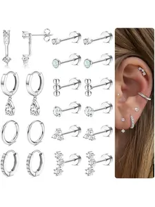 Hypoallergenic Flat Back Earrings, Plated Cartilage Earring Set, 20g Stainless Steel, Trendy Earring Stacks, Small Hoop Studs, Stackable Earrings