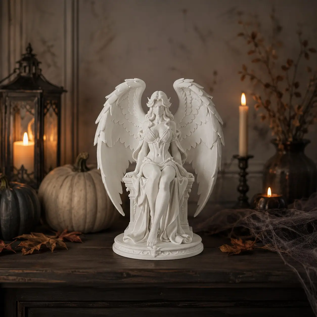 Winged Sitting Angel Statue, Resin Guardian Angel Figurine, Elegant Bookshelf & Tabletop Decor, White Angel Sculpture for Living Room, Bedroom, Memorial Gift, Living Room Ornaments, Home Decoration