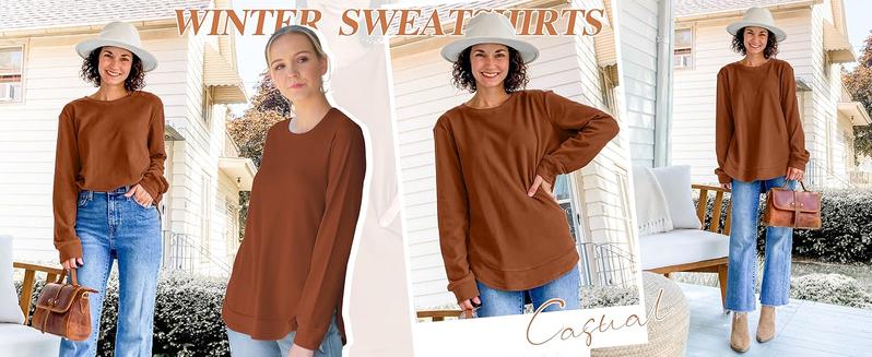 WIHOLL Womens Sweatshirt Crewneck Long Sleeve Shirts High Low Tops Curved Hem*(Size UP 1-2 for True Oversized Look!)*