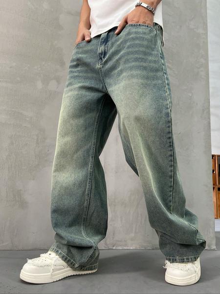 Men's Vintage Washed Loose Fit Wide Leg Jeans, Long Y2K Street Style Denim Jeans, Perfect Gift for Boyfriend & Husband