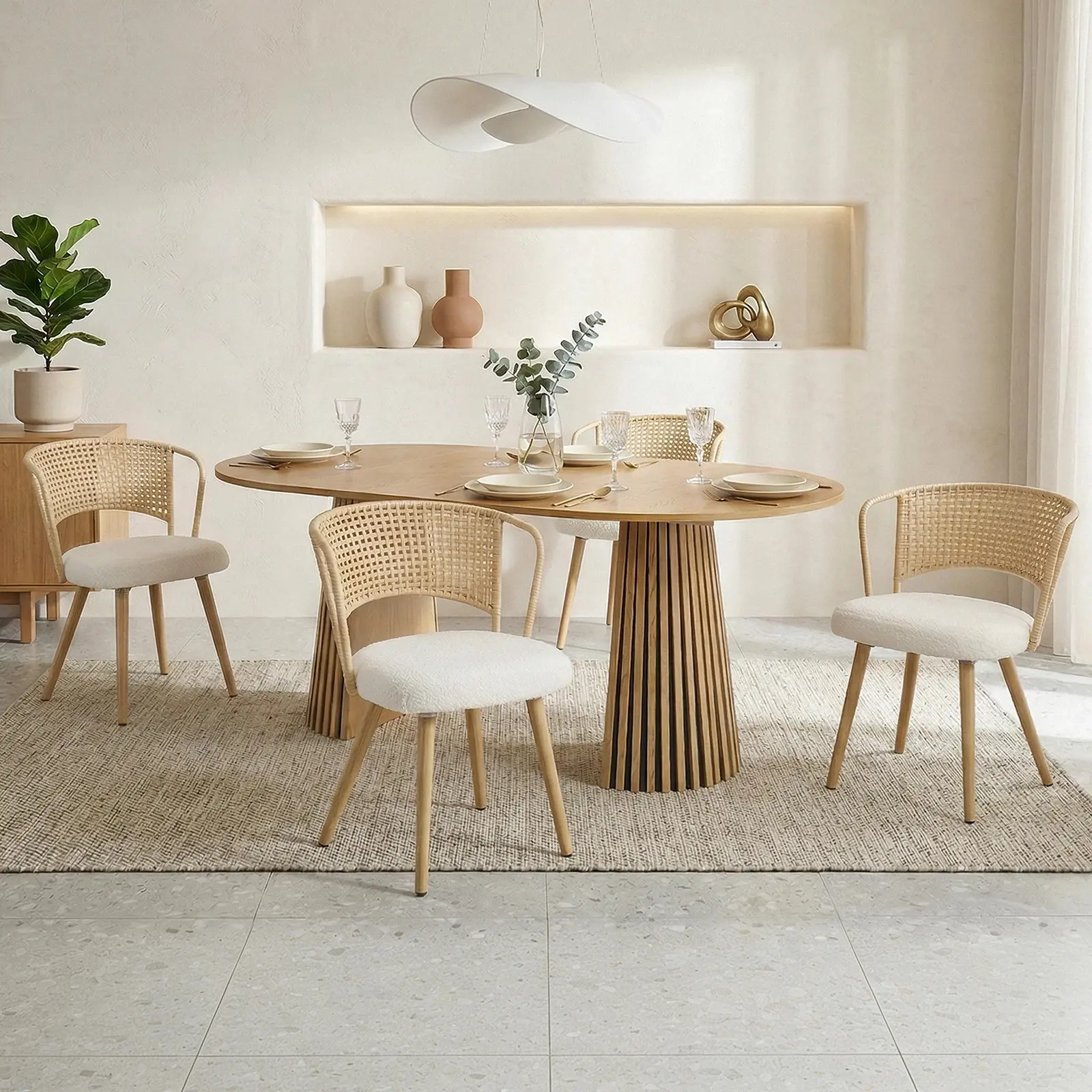Rustic 4-Piece Rectangular Solid Wood Adjustable Stretching Dining Table Set with 4 Brown Farmhouse Natural Weave Chairs - 70.87"l 39.37"w 29.53"h Table, 22.05"l 21.26"w 30.71"h Chairs, Requires Assembly, Wood & Other Set for Apartment/Covered Patio