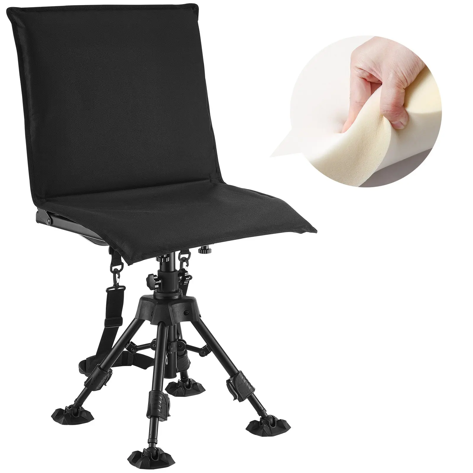 VEVOR Hunting Chair, 360 Silent Swivel, Foldable Portable Blind Chair, Heavy-Duty Steel Frame Ground Stool Seat, with Seat Cover, Anti-Sink Feet, Height Adjustable, 350 Lbs Capacity, for Fishing