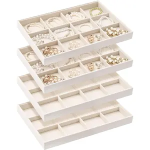4 Pcs Stackable 12 Grids Jewelry Organizer Tray Velvet bracelet holder Tray Stackable jewelry Organizer Trays for Drawer bracelet display for Selling Bangle Necklace Earring Ring Showcase