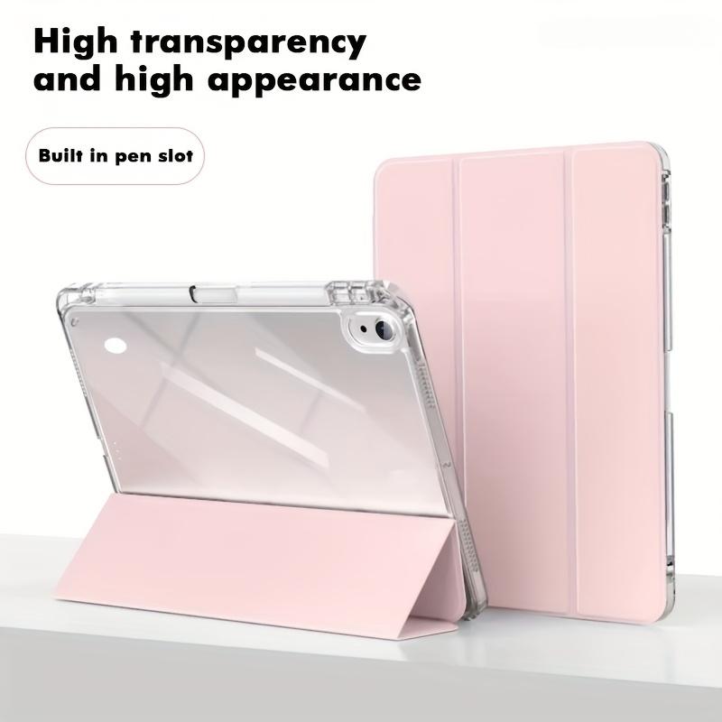 Solid color iPad tri-fold high-transparency integrated pen slot protective case, suitable for Samsung tablets, iPad mini, iPad Air, iPad Pro/iPad 10th generation, 11th generation and other series of iPad foldable protective cases