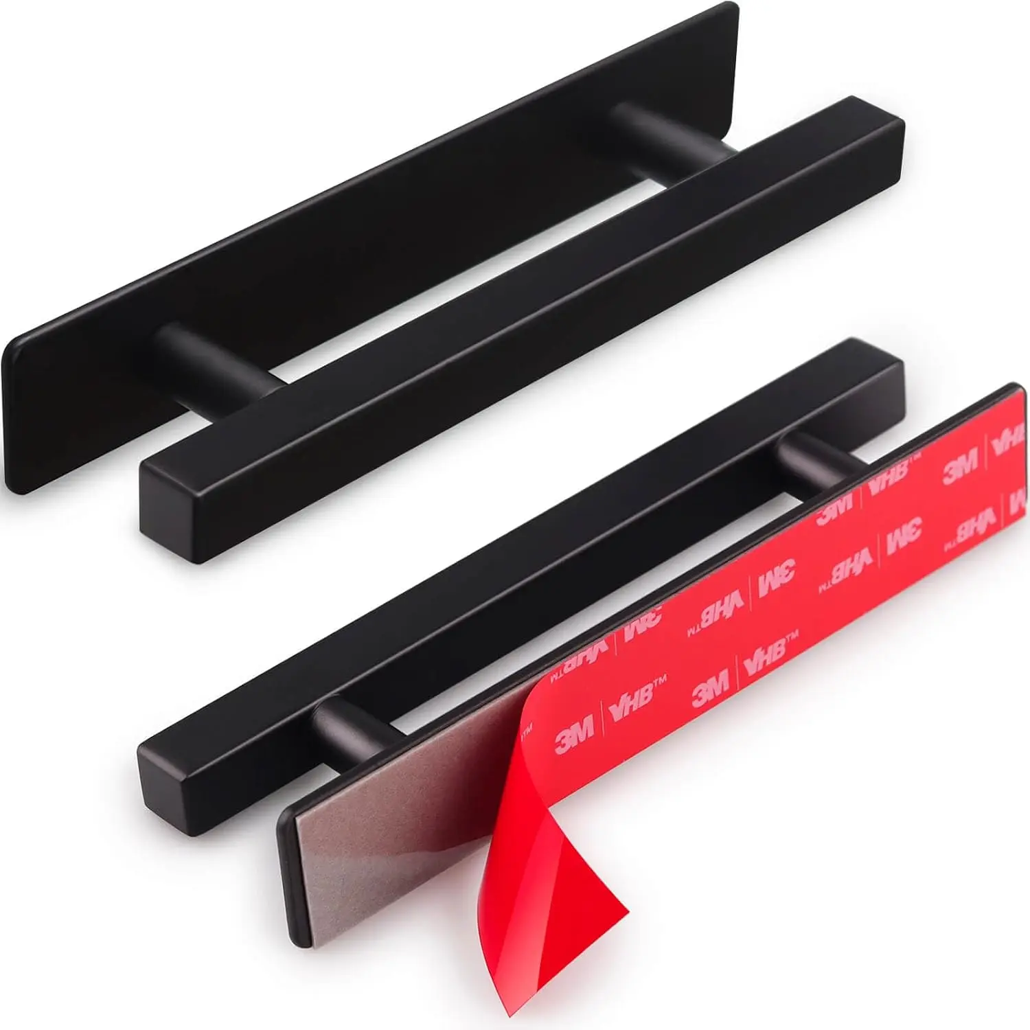 2 Pack Self Adhesive Cabinet Handles Matte Black No Drill Drawer Pulls Stick  Handle for Cabinets Closets Sliding Shower Doors, 6" Overall Length