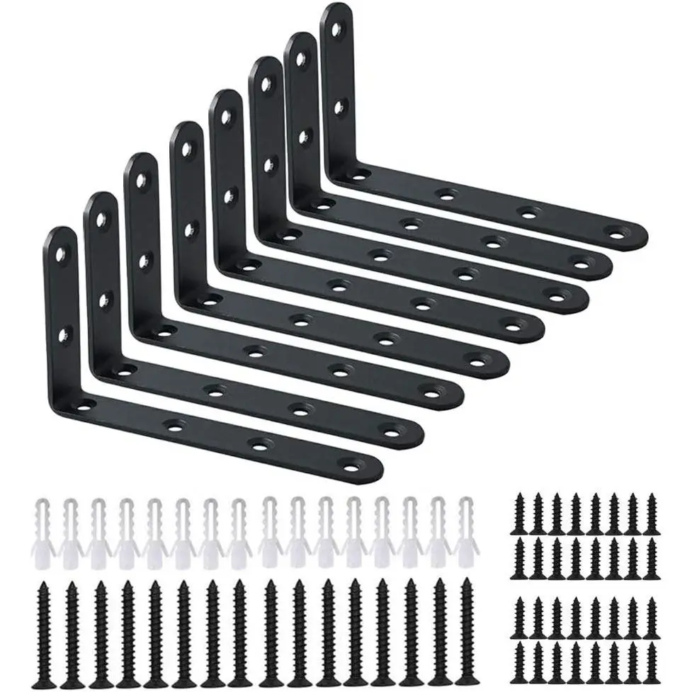 Heavy Duty Black Steel L Corner Brace Shelf Bracket 8 Pcs, 5 x 3 Inch Decorative Joint Angle Bracket for Shelves, Wall Hanging Bracket with Screws (125 x 75 mm)Gift