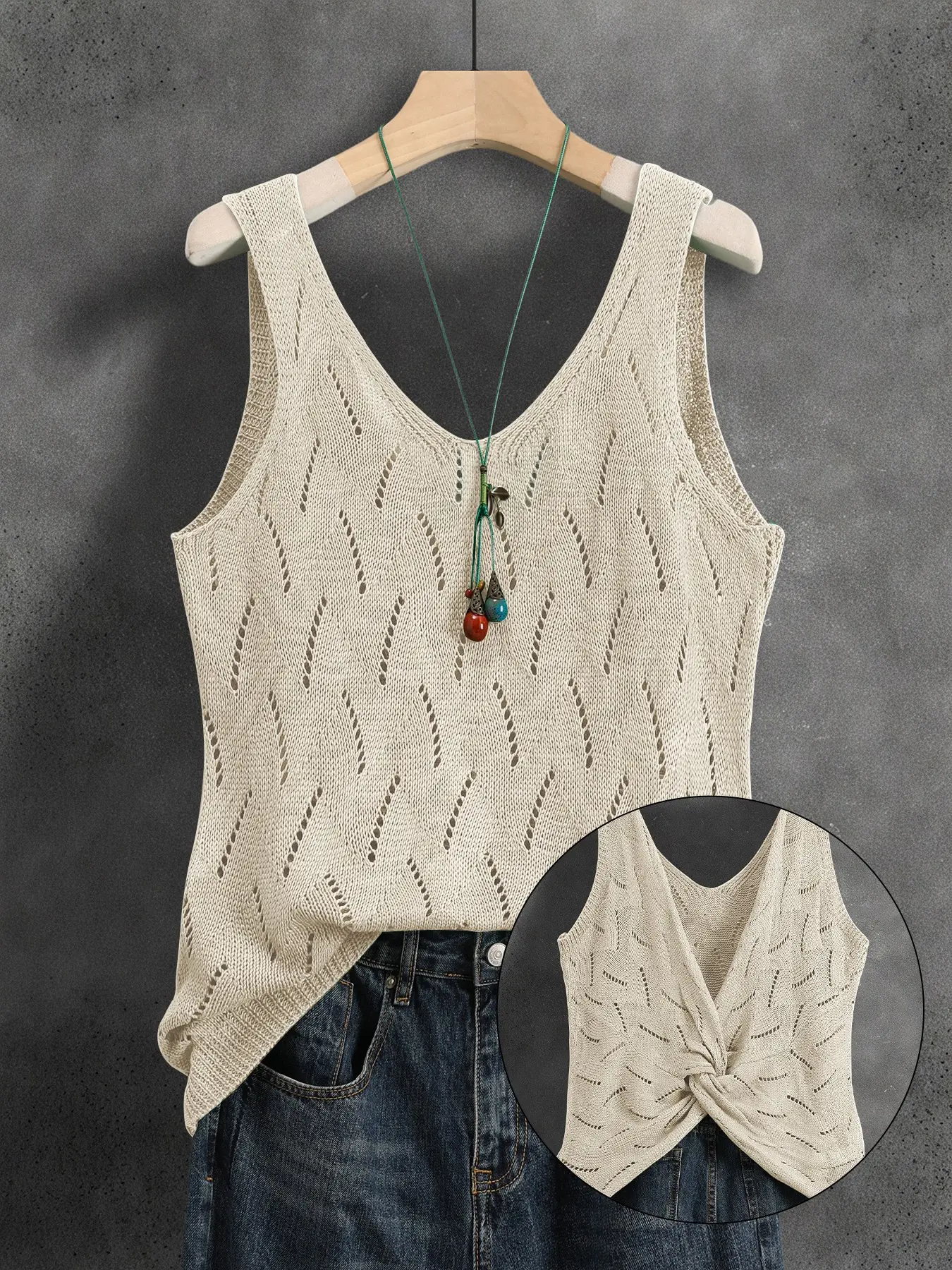 Women's Elegant Plain Knit Sleeveless Tank Top, Casual Slim-Fitting, Reversible, Ideal for Travel, Beach, Spring, Summer