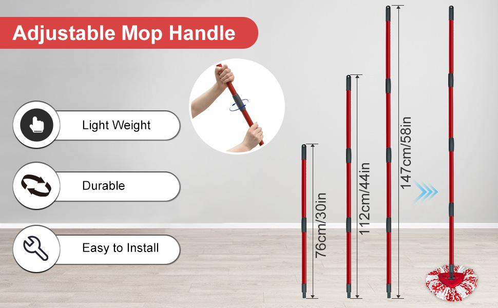 Mop Replacements Heads &Handle and Base Combo Set Compatible with Ocedar EasyWring Spin Mop Refills , 2 Microfiber Head Replace, 4-Section Iron Stick 30-58in and 1 Base