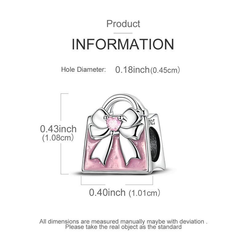 Pink series Charms Plata De Ley 925 Original Heart Pet Cat Dog Bow Handbag luggage Charm Beads Fits Bracelet DIY Jewelry Making