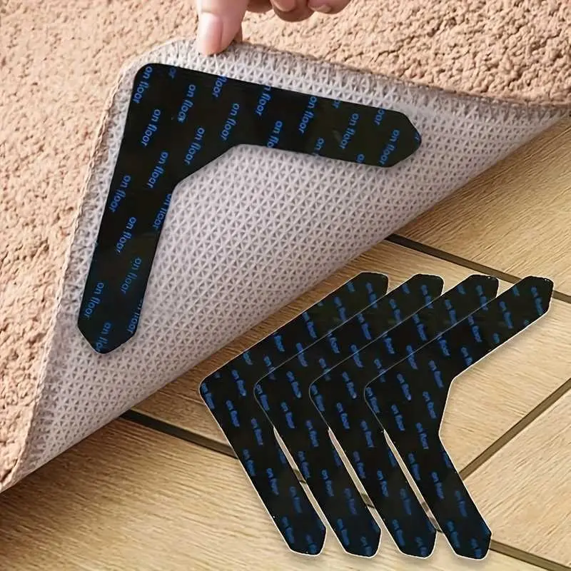 4 Pcs Reusable Non-Marking Carpet Anti-Slip Stickers, Washable Adhesive Tape for Carpets, Bed Sheets, Mattresses, Sofa Cushions