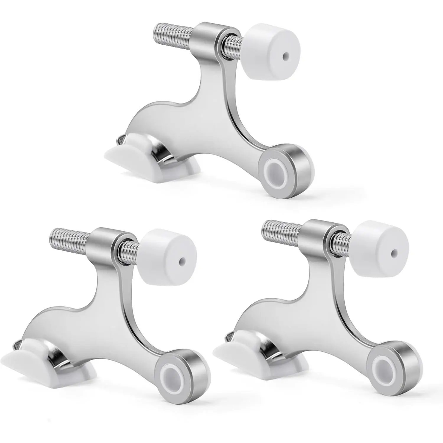 Door Stopper Hinge , Adjustable Heavy Duty Hinge Door Stopper, 2-1/2" x /4'' Hinge Pin Door Stop with White Rubber Bumper Tips, Satin Nickel