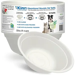 Kleanbowl Disposable   Bowls, 32 oz (Pack of 50) - Frame System Refills, Use for Travel, Boarding, or Crate, Compostable  Travel Bowl, No Plastic, Leakproof, Portable  Dish
