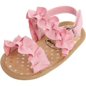 Baby Girls Sandals Ruffle Bowknot Premium Soft Sole Anti-Slip Open Toe Breathable Summer Outdoor First Walker Shoes Baby Sandals 0-3 months girls