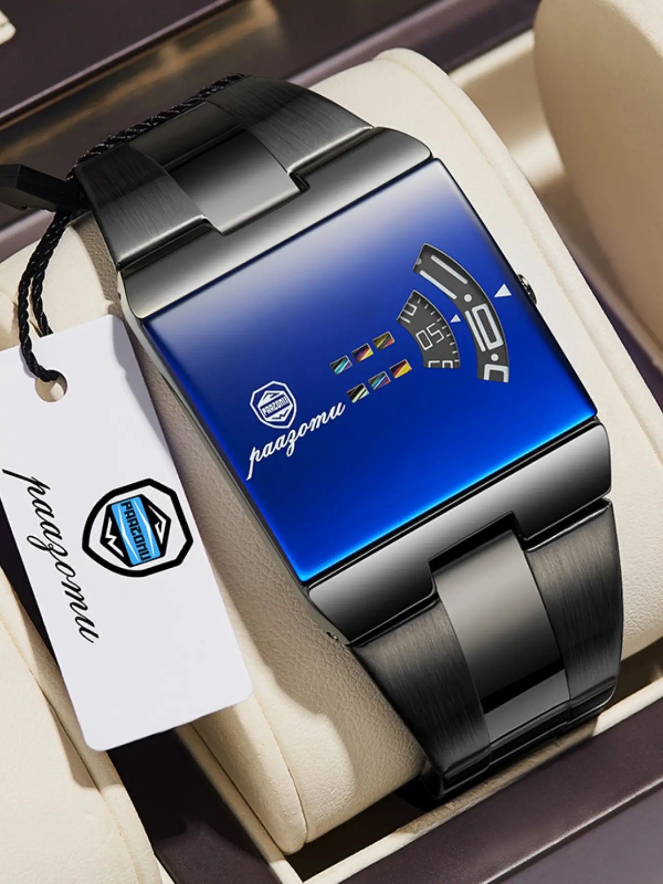 Luxurious Blue Rectangular Watch Face, Blue Tourbillon Hour Display, Unique Mechanical Style, High-Quality Quartz, Ideal Perfect Gift, Durable, Quartz Analog Wristwatch, Quartz Analog Watches