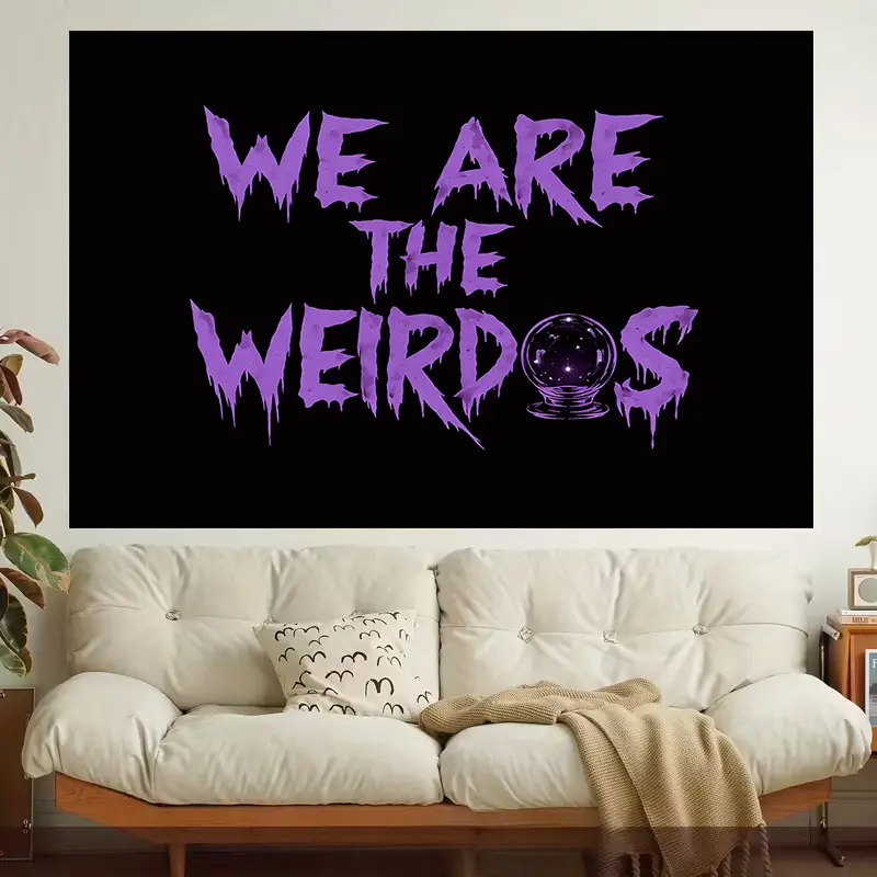 1pcWall Tapestry |   We Are The Weirdos Text, Purple Lettering, Crystal Ball Image, Gothic Style Design, Black Background |   Indoor Use,  Ideal For Living Room Or Dormitory Decoration