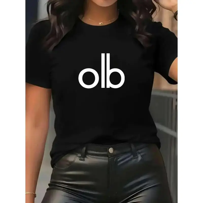 Women's Summer Casual Printed T-Shirt, Fitted Knit Fabric, Moderate Thickness, Plain Pattern, No Sensitive Goods Type,