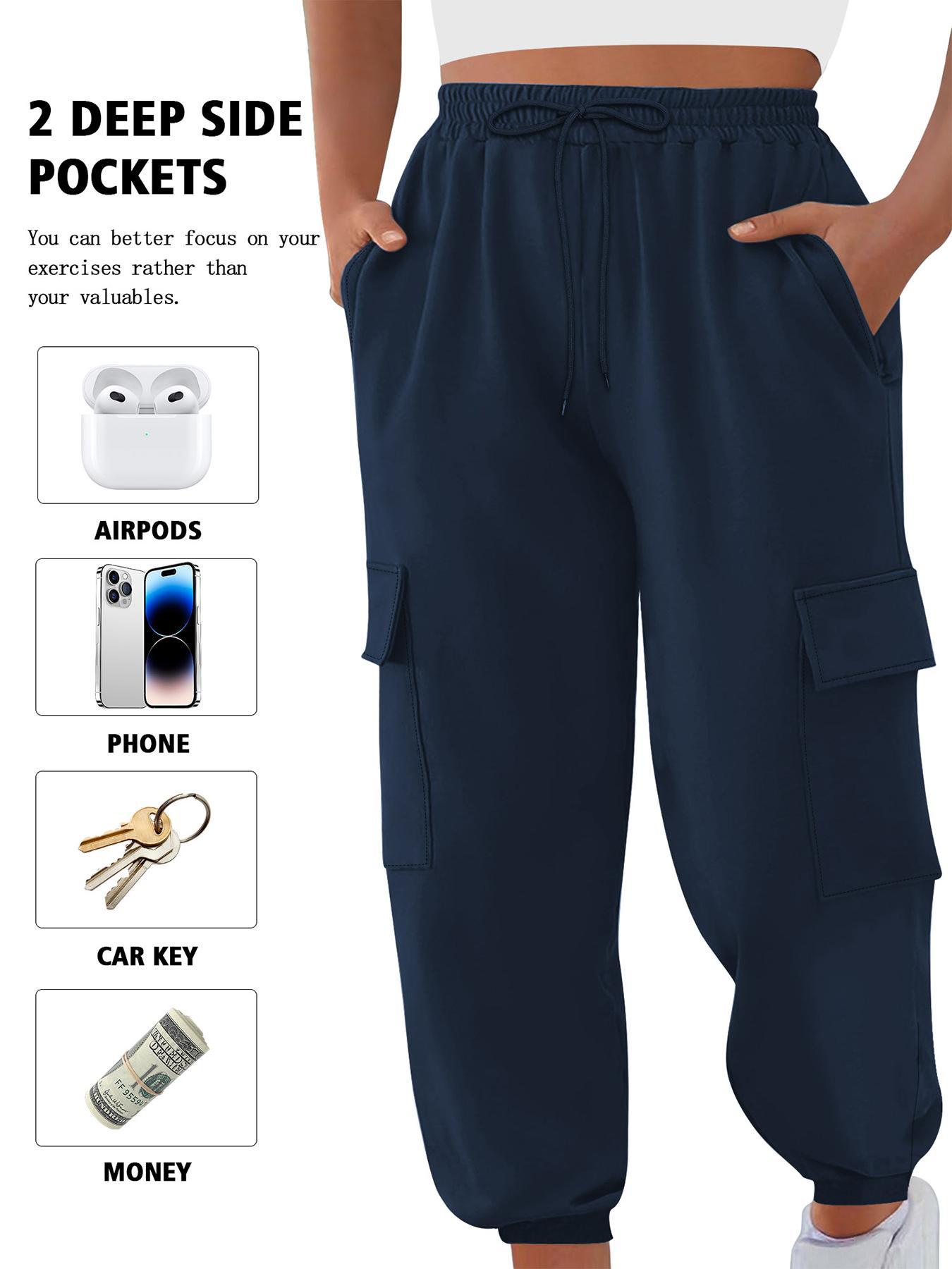 【Plus Size】 Solid Cargo Pants, Casual Comfortable High Stretch Cargo Pants for Daily Wear, Women's Bottoms for All Seasons, Casual Comfy Trousers, Casual Loose Pocket