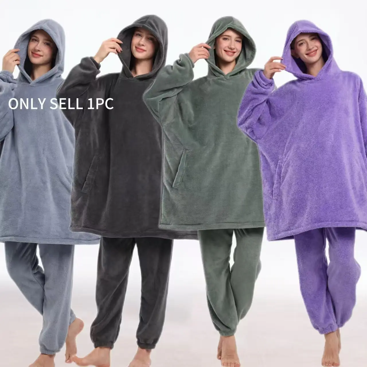 Coral Fleece Deep Wearable Blanket Set, Cozy Hooded Blanket, Hooded Bathrobe with Pockets, Unisex, Fall Winter, Perfect Gift