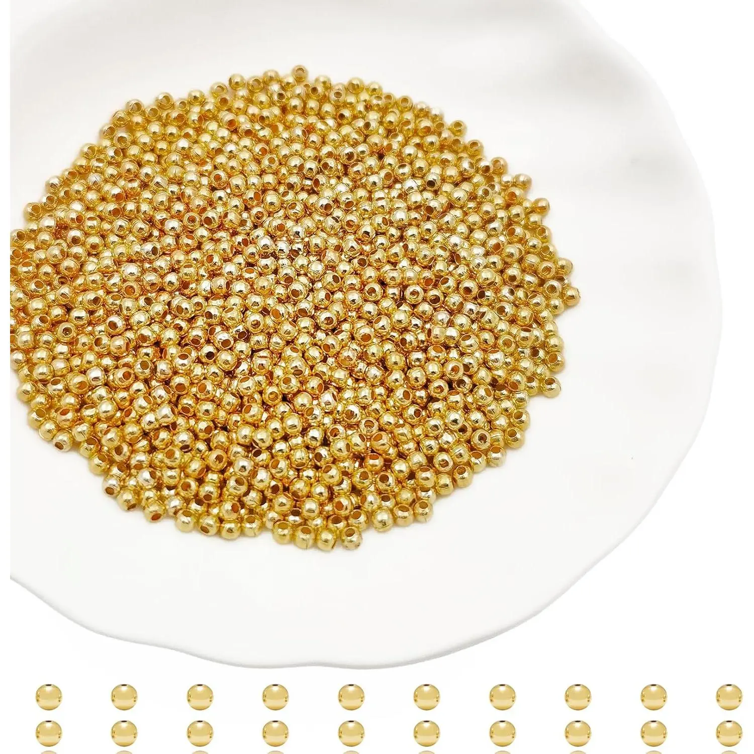 2500 count 2mm Metal Spacer Beads Metallic Plated Round Smooth Loose Beads, Bracelet Making Clamp End Stopper Spacer Beads for  Making ()