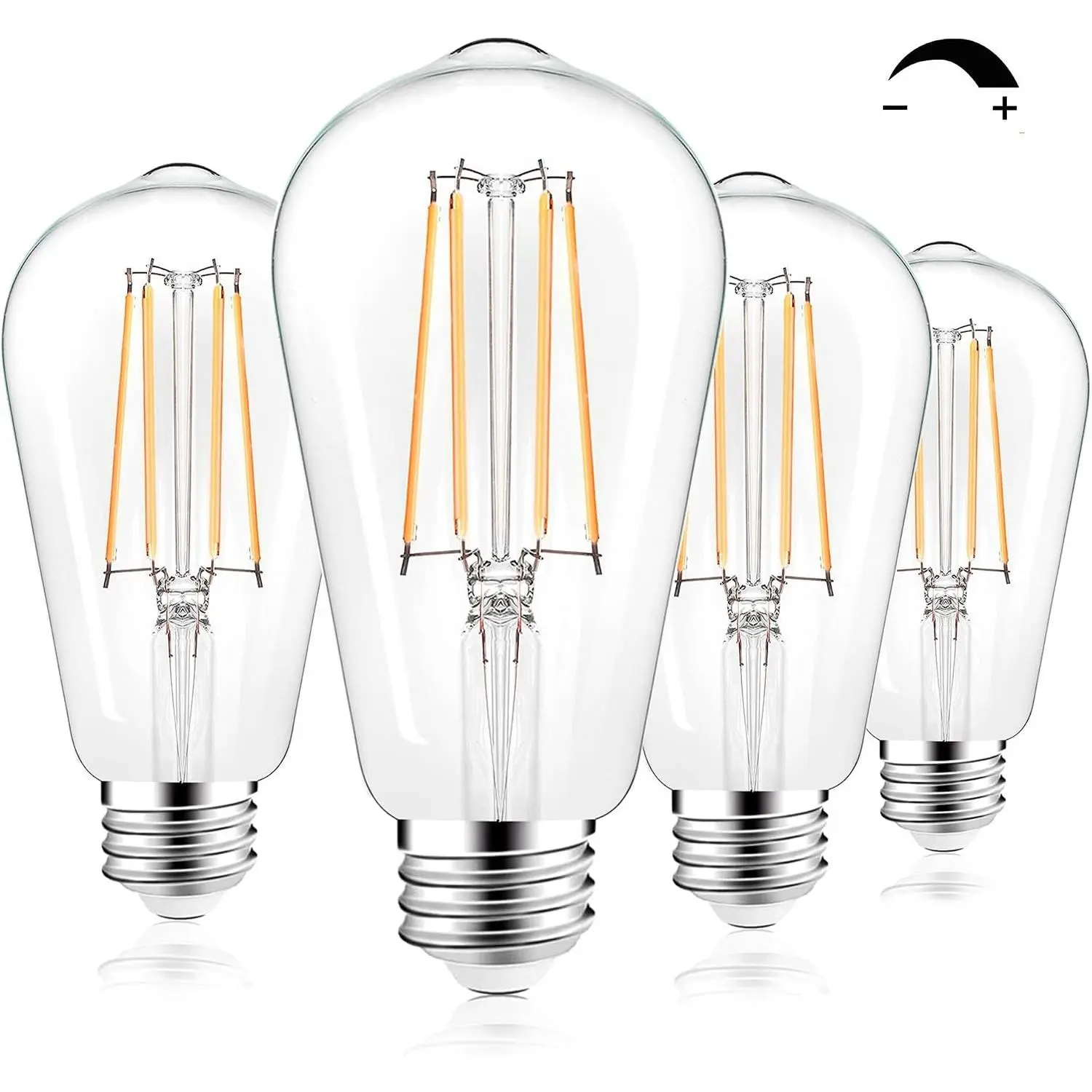 LED Light Bulbs Dimmable Vintage Edison Bulb, E26 LED Bulb 60W Equivalent 720 Lumens, Warm White 2700K, ST58 Antique LED Filament Bulb CRI 85+, Clear Glass, Pack of 4