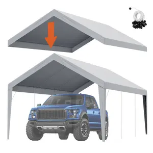 VEVOR 12x20 ft Carport Replacement Canopy Cover, 15.9lbs Heavy-Duty Waterproof Water Resistant UV-Protected Tarp, Includes 4 Leg Wraps & Ball Bungees for Easy Installation, Grey (Top Cover Only, Frame Not Included) – Ideal for Weddings, Parties