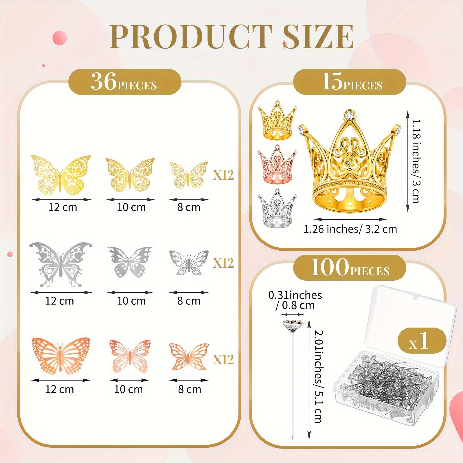 For Weddings, Birthdays & Anniversaries, Bouquet & Cake Decoration Complete Solution, 3 Color Crown Butterfly Bouquet Accessories, Complete with Crowns Butterflies Pins, Effortlessly Handle Holiday Decoration Setting, 152 Pack
