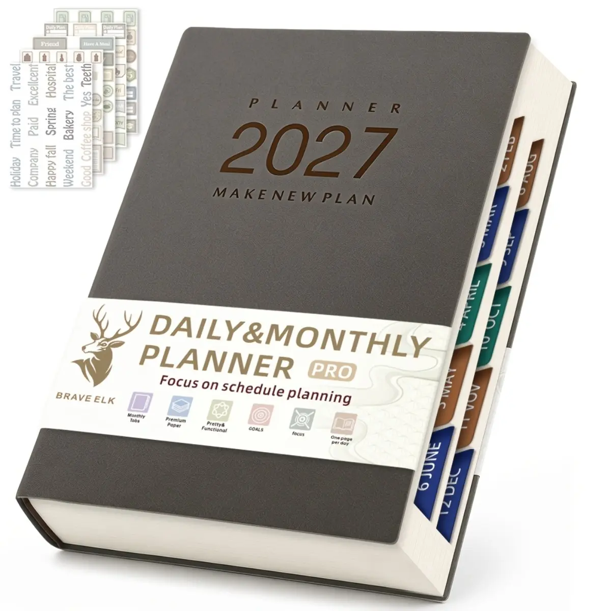 2027 Daily Binder Planner 400 Pages Habit Tracker Monthly Weekly Agenda Notebook Time Management Self Discipline Goal Organizer Productivity Journal Desk Schedule Supplies New Year Gift for Adults Work Office Black Design
