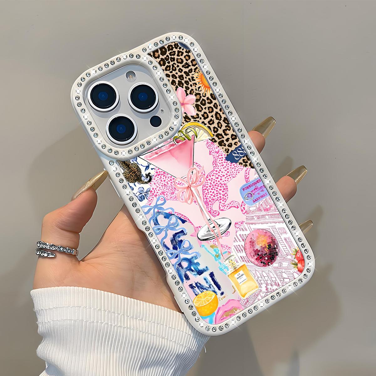 Fashion Leopard-Pattern Bling Glitter Phone Case with Sparkle Diamond , Airbag Anti-Fall Crystal Cover for iPhone 16 15 14 13 12 Pro Max Plus Girl Y2K