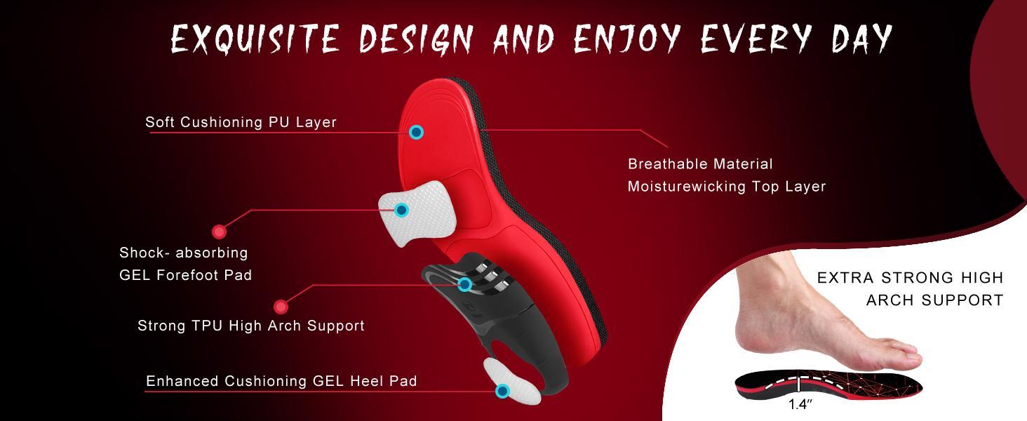 Plantar Fasciitis Insoles, High Arch Support Inserts for Men Women, Duty Pain Relief Orthotic Flat Feet Work Boot Running Athletic Insole for Standing All Day SpringStatements