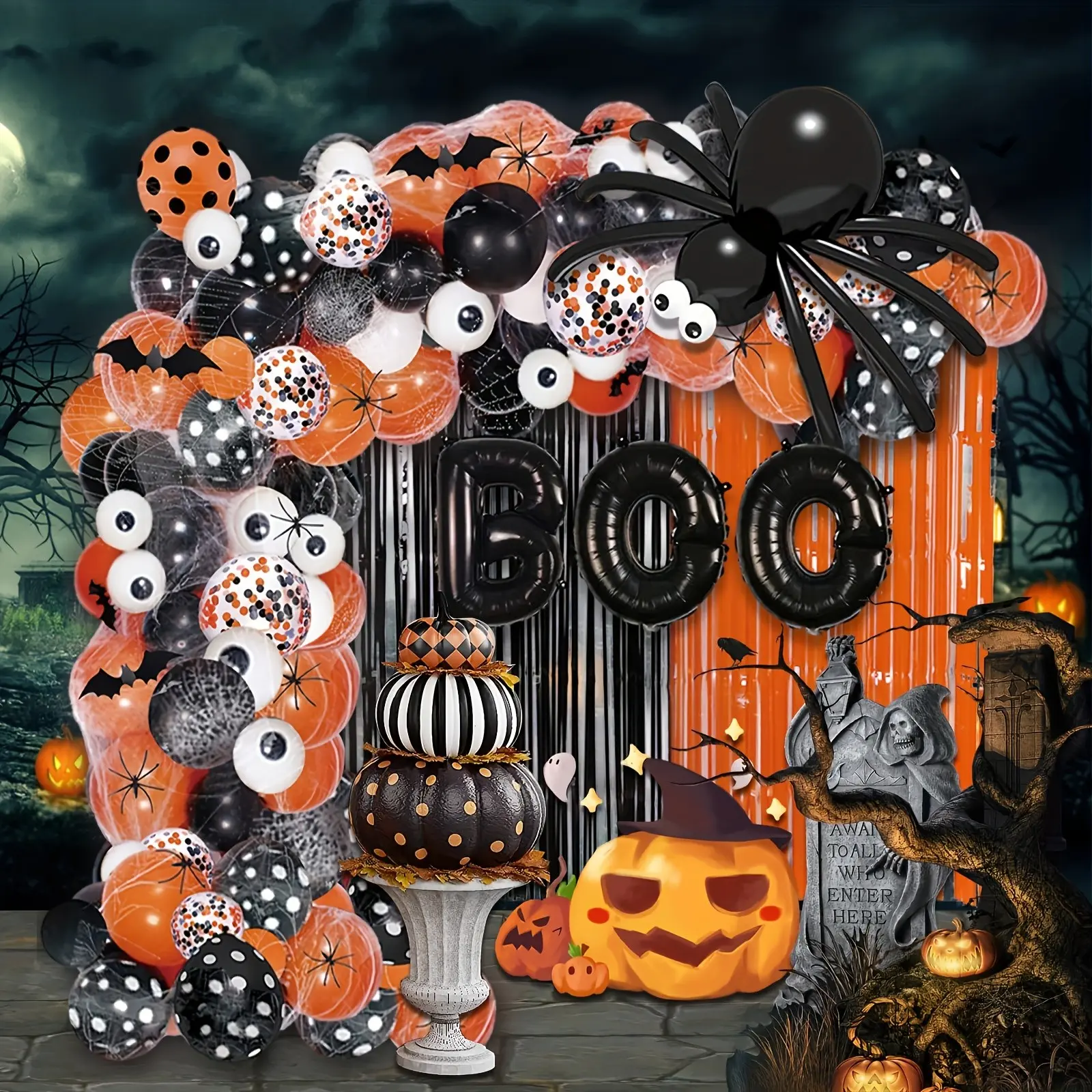Halloween Spider Balloon Set (100pcs), Includes 98 Balloons + 2 Extra, Halloween Arch Wreath, Aluminum Foil Boo Balloon, Perfect for Horror Parties
