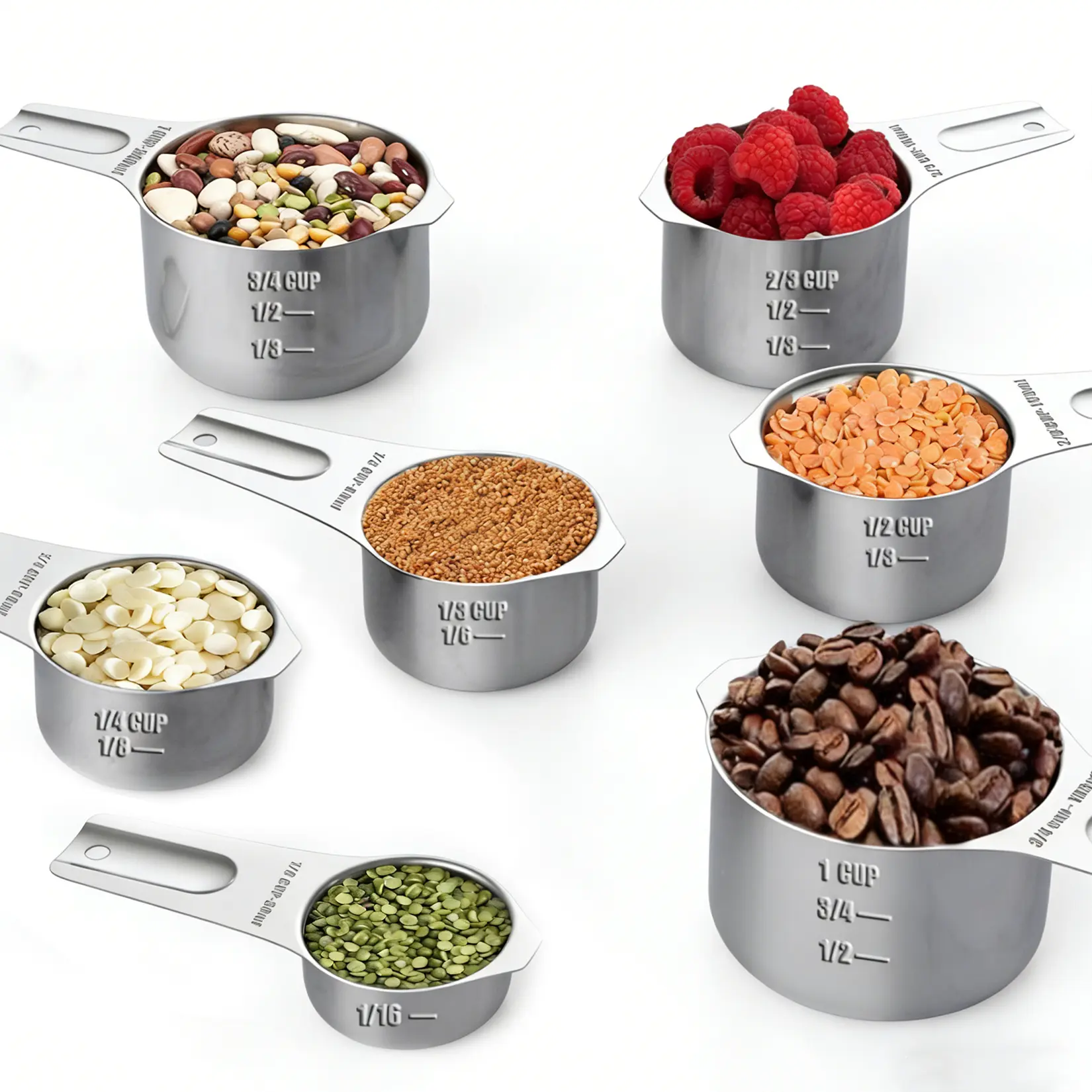 Accurate & Durable – Superior 7-Piece 304 Stainless Steel Measuring Cups Set – Flat Design – Engraved US & Metric Markings – Rust-Proof – Dishwasher Safe – Basic Kitchen Scale Tool