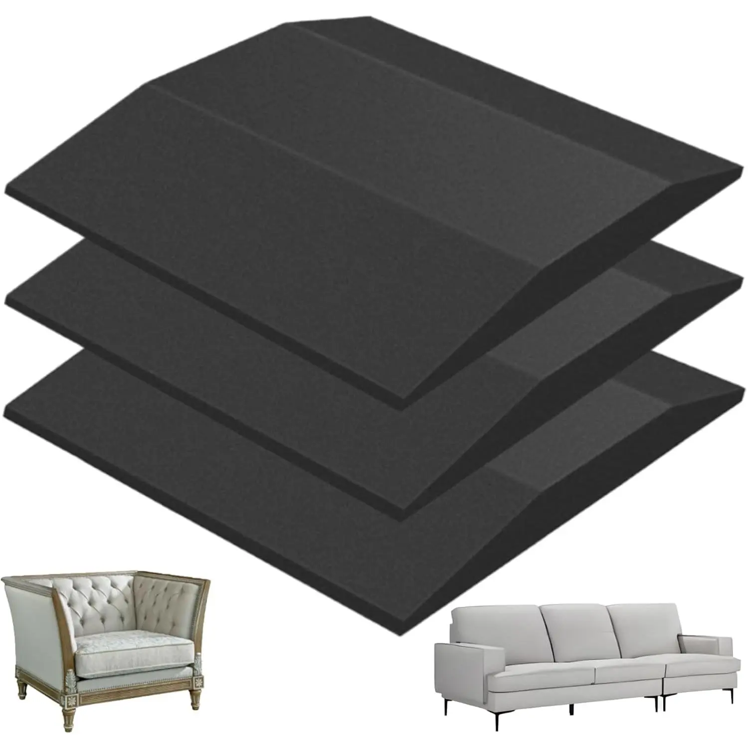 3 count Couch Cushion Support, 20" x 20" Black Couch Supports for Sagging Cushions, High-Density  for Support and Repairing Sagging Furniture Seat Cushions