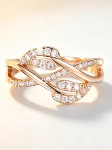 Shiny Hollow Leaf Curve Synthetic Diamond Ring, Perfect for Engagement, Wedding, Anniversary, Graduation, Daily Wear, Elegant Style
