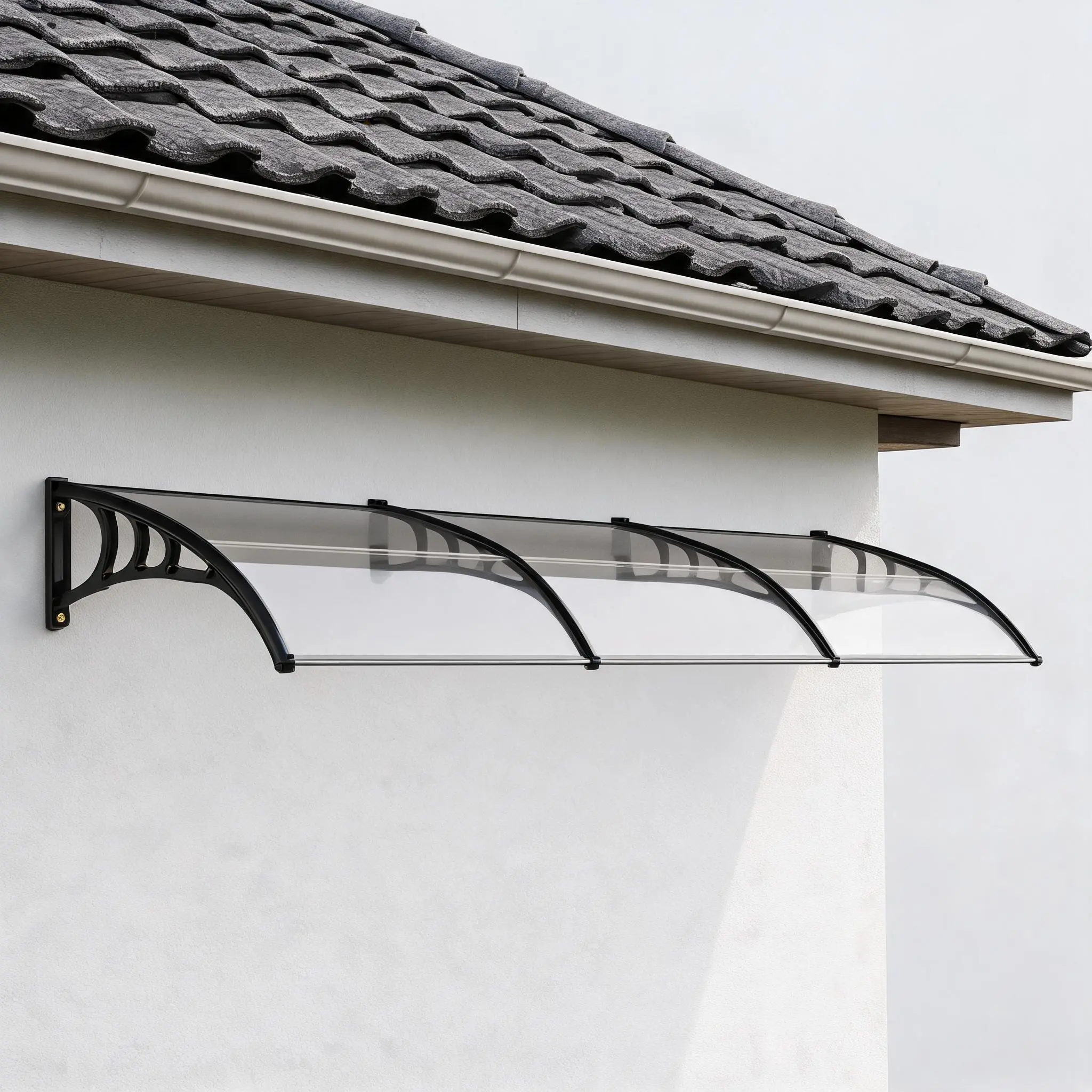 39x118" Clear Window Door Awning, PC Spliced Canopy with Black Brackets, UPF 50+ UV Protection, Weather Resistant Outdoor Shelter