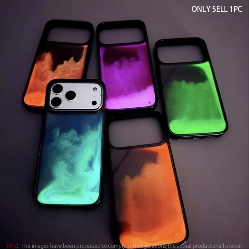 Luminous Quicksand Fluorescent Case Cover For iPhone 17 Pro Max 16 15 14 Plus 13 Pro Max / Pro Air Liquid Glow Sand Case Luxury Glow in The Darkness Noctiluncent Liquid Sand TPU+PC
