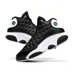 2026 Retro Black & White High-Top Basketball Sneakers, Durable Leather Upper Shock Absorbing Outsole Casual Sports Shoes