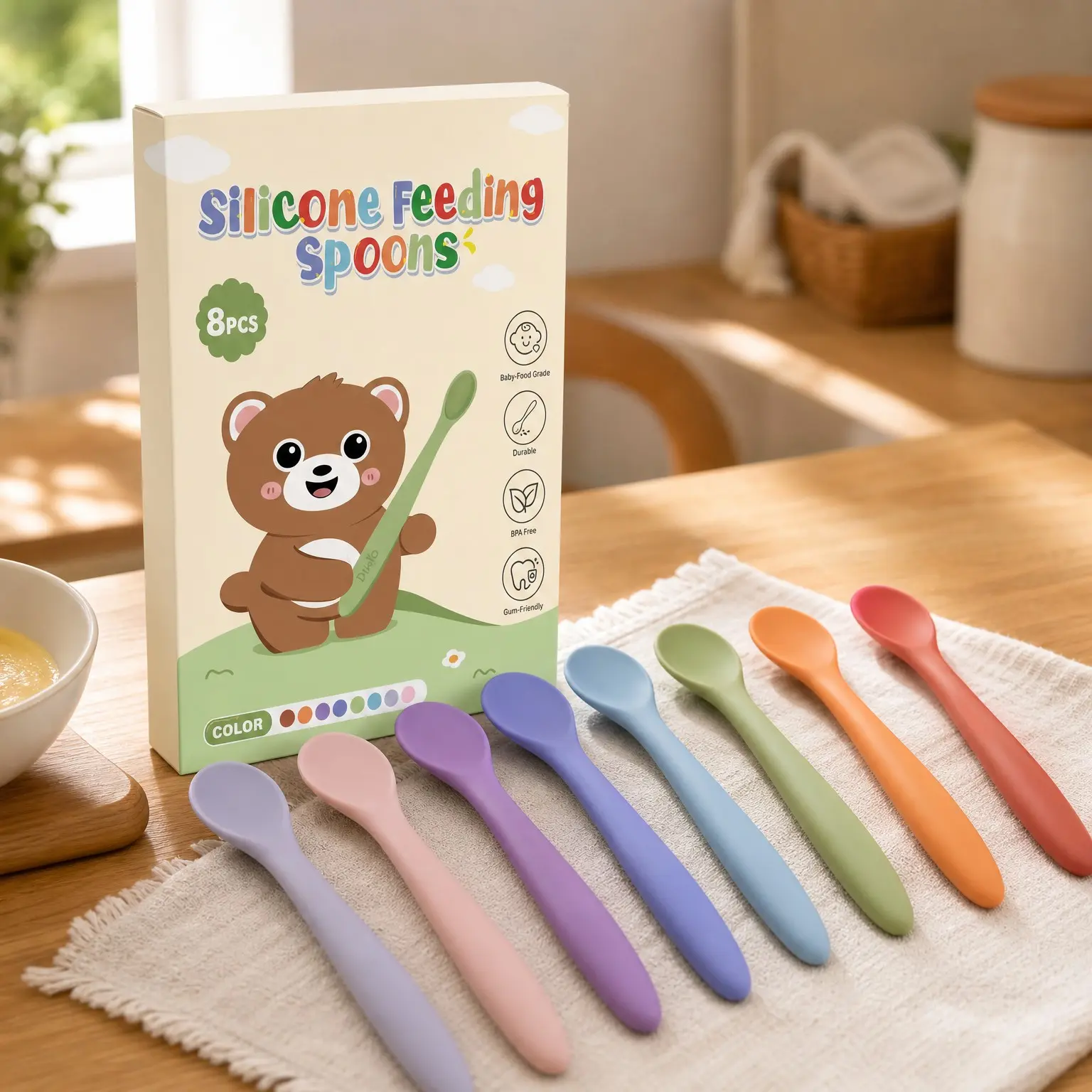 8-Piece Silicone Baby Spoons - First Stage Self-Feeding Baby Led Weaning Utensils, Soft Chewable-Tip Bendable Toddler Training Spoons, BPA-Free Dishwasher Safe Boil-Proof(Gift)