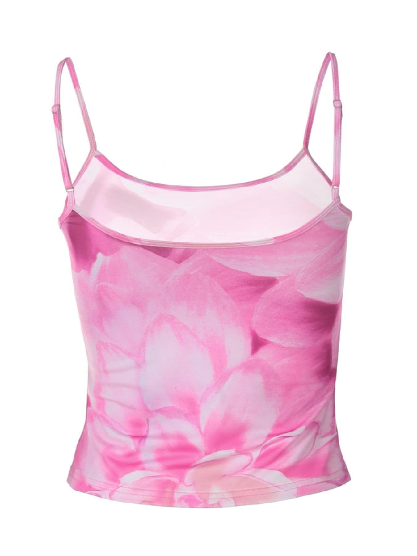 Women's Floral Print Backless Cami Top, Casual 2000s Y2K Adjustable Spaghetti Strap Short Crop Top, Ladies Back To School Summer Clothes for Party Club, Womenswear